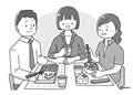 Illustration of the female employees to eat lunch