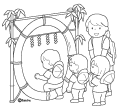 茅の輪をくぐるこどもたちと見守る保育士さんのイラスト(ぬりえ) 茅の輪をくぐるこどもたちと見守る保育士さんのイラスト(ぬりえ)