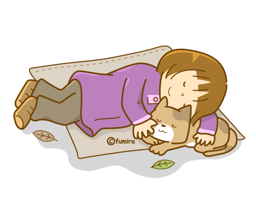 猫とお昼寝する女の子のイラスト ソフト 子供と動物のイラスト屋