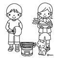 秋刀魚・七輪(ぬりえ)