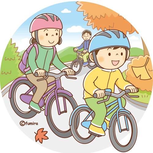 サイクリングをする家族のイラスト（ソフト）