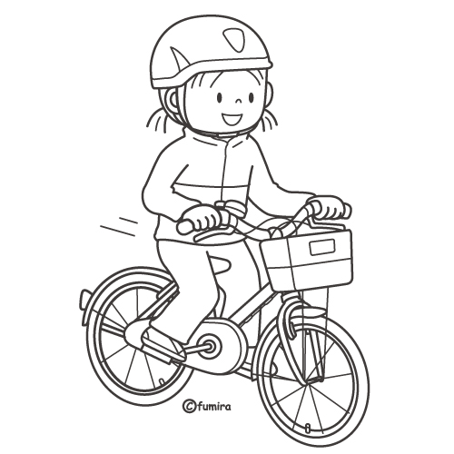 自転車に乗る女の子のイラスト ぬりえ 子供と動物のイラスト屋さん わたなべふみ