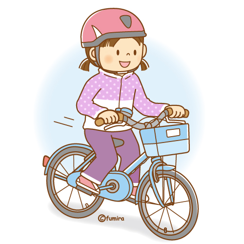 自転車に乗る女の子のイラスト ソフト 子供と動物のイラスト屋さん わたなべふみ