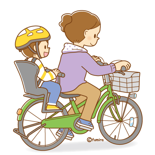 自転車で２人乗りをする親子のイラスト（ソフト）