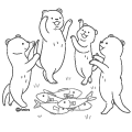 魚を並べて踊っているかわうそのイラスト(モノクロ) 魚を並べて踊っているかわうそのイラスト(モノクロ)