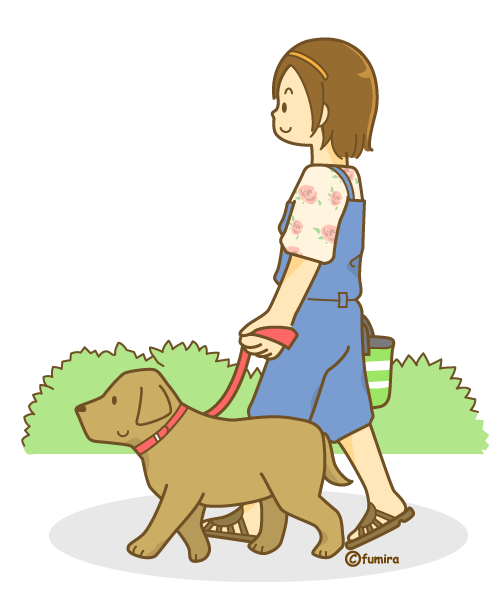 犬の散歩をする女の子のイラスト ソフト