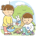 イースターエッグをひろいあつめる子どもたちとイースターバニー(カラー) イースターエッグをひろいあつめる子どもたちとイースターバニー(カラー)