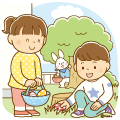 イースターエッグをひろいあつめる子どもたちとイースターバニー(ソフト) イースターエッグをひろいあつめる子どもたちとイースターバニー(ソフト)