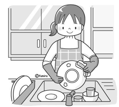ホームヘルパー・家事・皿洗い（モノクロ）