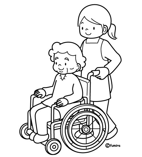 車椅子のおばあちゃん（ぬりえ）