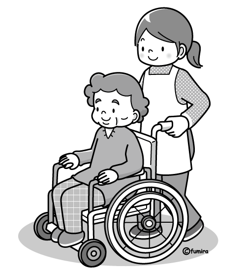 車椅子のおばあちゃん（モノクロ）