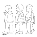 ３人で散歩をしているおじいちゃんたちのイラスト（ぬりえ）