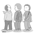 ３人で散歩をしているおじいちゃんたちのイラスト（モノクロ）