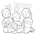 理科の本を読むこどもたちのイラスト(ぬりえ) 理科の本を読むこどもたちのイラスト(ぬりえ)