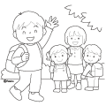リュックサックを背負って遠足に行く子どもたちのイラスト(ぬりえ) リュックサックを背負って遠足に行く子どもたちのイラスト(ぬりえ)