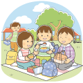 公園でお弁当を食べている子どもたちのイラスト(カラー) 公園でお弁当を食べている子どもたちのイラスト(カラー)