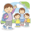 リュックサックを背負って遠足に行く子どもたちのイラスト(カラー) リュックサックを背負って遠足に行く子どもたちのイラスト(カラー)