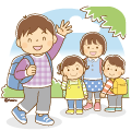 リュックサックを背負って遠足に行く子どもたちのイラスト(ソフト) リュックサックを背負って遠足に行く子どもたちのイラスト(ソフト)