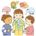 俳句を考える子どもたちのイラスト(カラー) 俳句を考える子どもたちのイラスト(カラー)