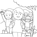 山登りをしているこどもたちのイラスト(ぬりえ) 山登りをしているこどもたちのイラスト(ぬりえ)