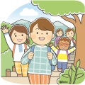 山登りをしているこどもたちのイラスト(カラー) 山登りをしているこどもたちのイラスト(カラー)