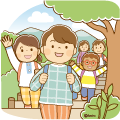 山登りをしているこどもたちのイラスト(ソフト) 山登りをしているこどもたちのイラスト(ソフト)