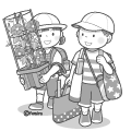 夏休みで荷物を持ち帰る子どもたちのイラスト(モノクロ) 夏休みで荷物を持ち帰る子どもたちのイラスト(モノクロ)