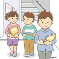 教室移動で廊下を歩いている小学生のイラスト(カラー) 教室移動で廊下を歩いている小学生のイラスト(カラー)