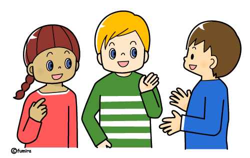 外国の子供とコミュニケーションを取る小学生のイラスト カラー 子供と動物のイラスト屋さん わたなべふみ