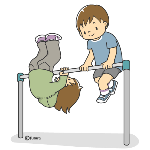 鉄棒・さかあがりをする子ども（カラー）