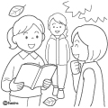秋のイメージ。外で友達と本を広げながら話をしている女の子のイラスト(ぬりえ) 秋のイメージ。外で友達と本を広げながら話をしている女の子のイラスト(ぬりえ)
