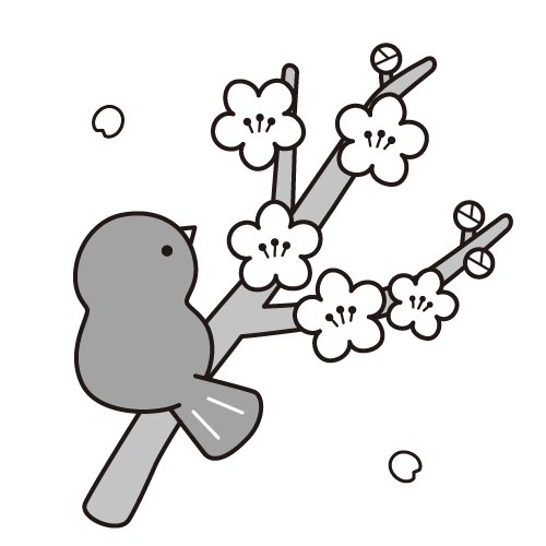 梅にうぐいすのイラスト モノクロ