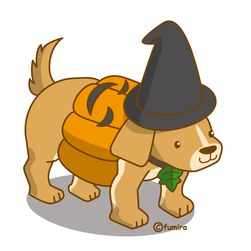 ハロウィン ハロウィンの仮装をする犬のイラスト ソフト 子供と動物のイラスト屋さん わたなべふみ