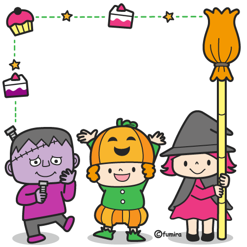 ハロウィン フランケン かぼちゃ 魔女のイラスト カラー 子供と動物のイラスト屋さん わたなべふみ