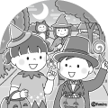 ハロウィンのパレードをする子どもたちのイラスト