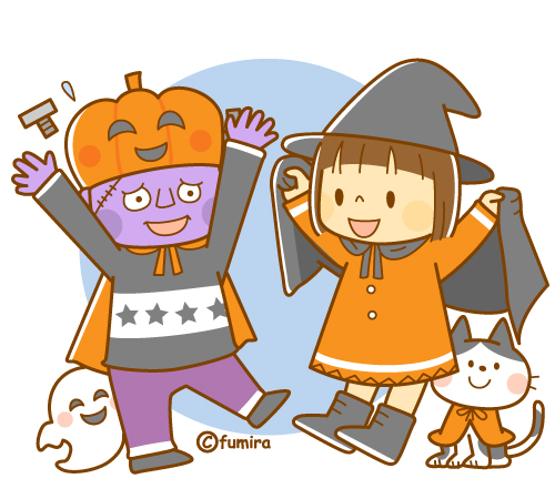 ハロウィン 魔女とフランケンのイラスト ソフト