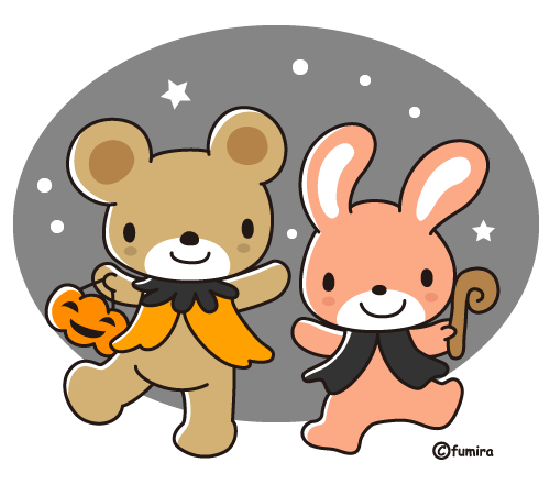 ハロウィン くまとうさぎのハロウィンイラスト カラー