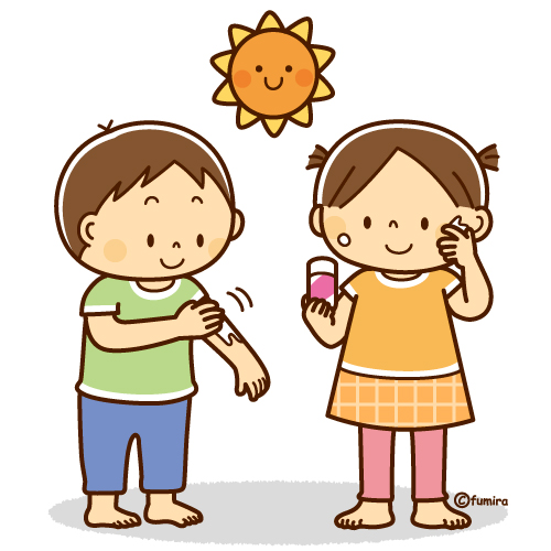 日焼けどめをつける子どもたちのイラスト（ソフト）