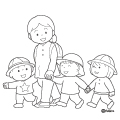 保育士さんと手をつないでおさんぽする園児たちのイラスト(ぬりえ) 保育士さんと手をつないでおさんぽする園児たちのイラスト(ぬりえ)