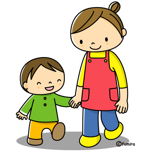 幼稚園の先生と子どもの散歩のイラスト カラー 子供と動物のイラスト屋さん わたなべふみ