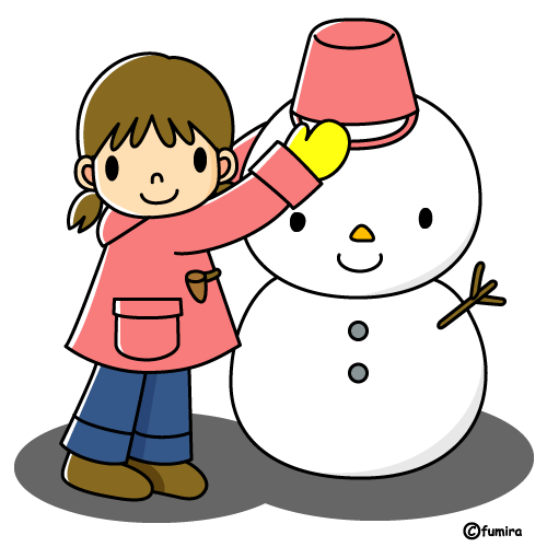 保育園 幼稚園のイラスト素材 雪だるまを作る女の子 カラー 子供と動物のイラスト屋さん わたなべふみ
