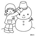 雪だるまを作る女の子（ぬりえ）
