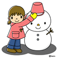 雪だるまを作る女の子（カラー）
