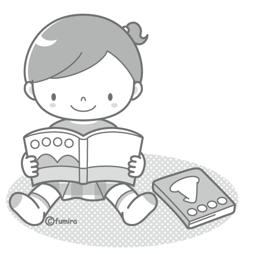 絵本を読む女の子 モノクロ