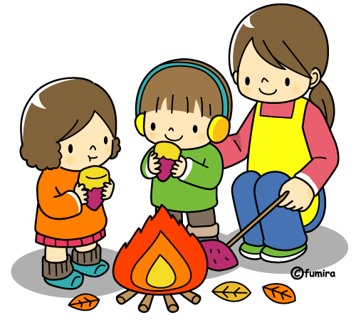 焚き火 焼き芋のイラスト カラー