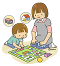 保育士さんと遊ぶ子供（カラー）