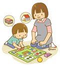 保育士さんと遊ぶ子供（ソフト）