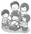 男性保育士さんの読み聞かせ(モノクロ)