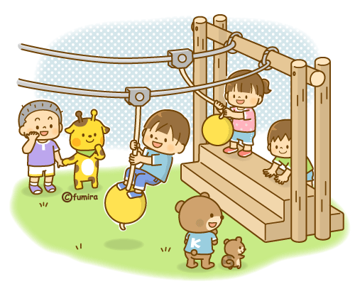 ターザンロープであそぶこどものイラスト ソフト 子供と動物のイラスト屋さん わたなべふみ