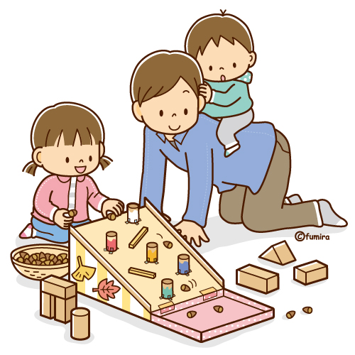 おもちゃのすべりだいで遊ぶ子供と保育士さんのイラスト（ソフト）


